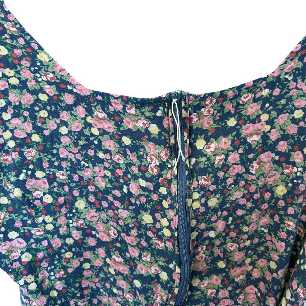 Vintage 90's Floral Rayon Romper Blue Pink Cottagecore Summer Mini size Large - Picture 6 of 9